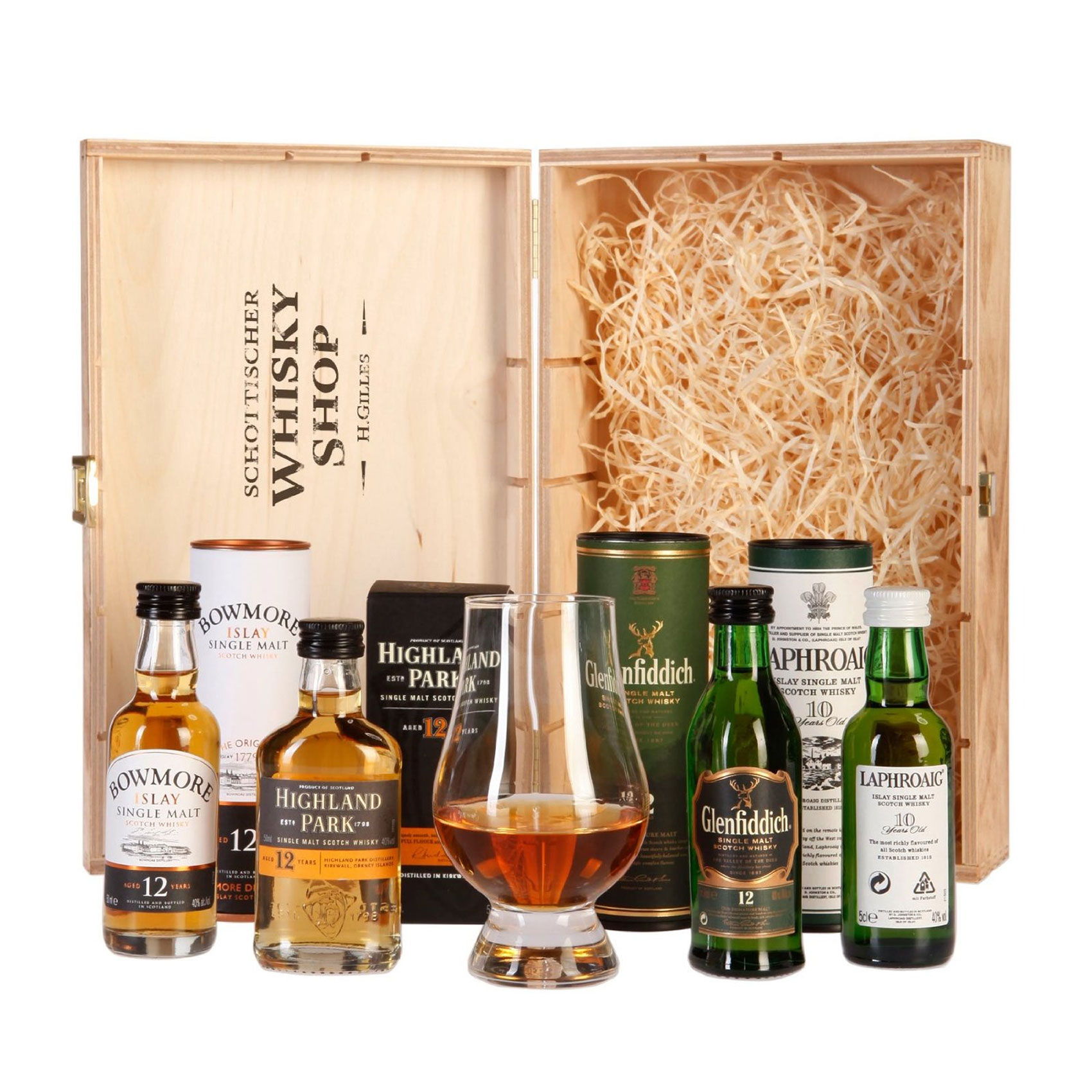 und für Nosing-Glas Exklusives Whisky-Fans: Geschenk Whiskysorten 4x